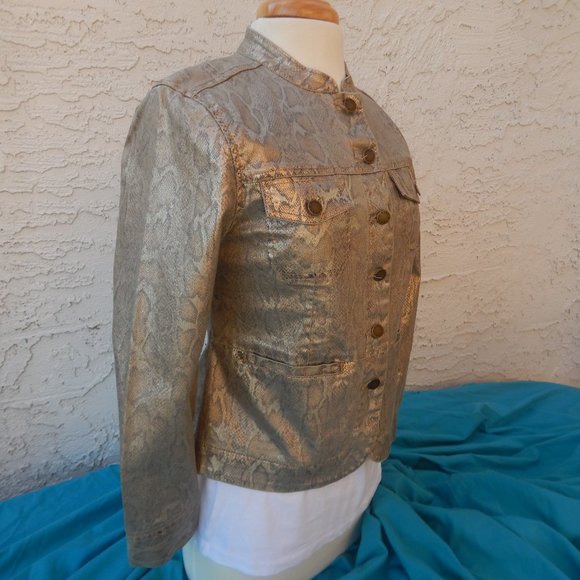 Dana Buchman Metallic Snake Print Denim Jacket - Picture 2 of 6